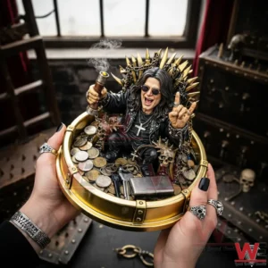 Ozzy Osbourne 3D Coin & Key Tray 5 Hands holding a rock themed decorative tray with seated figure coins keys and dramatic design!