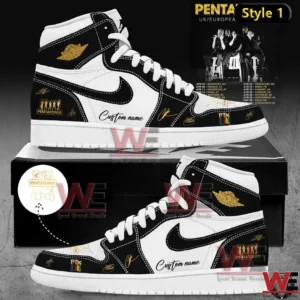 Pentatonix UK European tour twenty twenty six themed high top sneaker in black and white with custom name and signature style artwork!