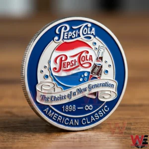 Pepsi Cola American classic commemorative coin standing on a wooden table!