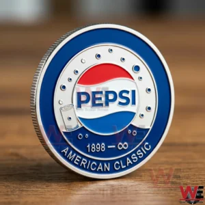 Back side of a Pepsi Cola American classic commemorative coin on a wooden surface!