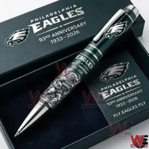 Philadelphia Eagles anniversary pen in a dark box with team logo bold 1933 2026 text and engraved eagle detailing.
