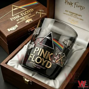 Premium whiskey glass with prism rainbow design presented in a wooden collector box!