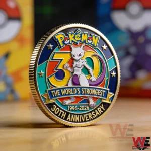 Pokemon Mewtwo anniversary coin displayed upright!