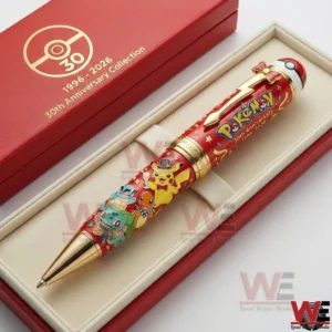 Pokemon anniversary collectible pen displayed in a red presentation box with colorful character artwork and gold accents!
