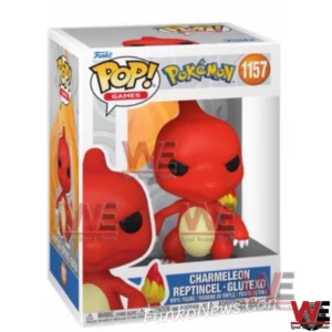 Boxed red fire reptile vinyl figure with a flame tail visible through a clear display window!