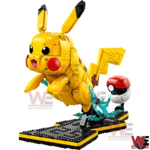 Pokemon Pikachu FIGURE BUILDING BLOCKS Set 9 Pikachu inspired building block figure on a black display base with electric effects shown on a white background!