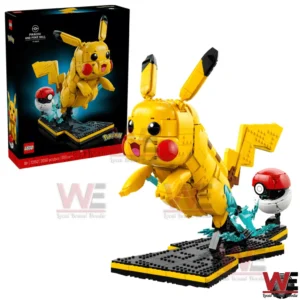 Pokemon Pikachu FIGURE BUILDING BLOCKS Set 10 Close up of a Pikachu inspired building block figure showing facial details ears and dynamic pose!