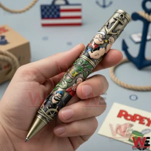 Hand holding a sailor character themed pen with nautical decorations in the background!