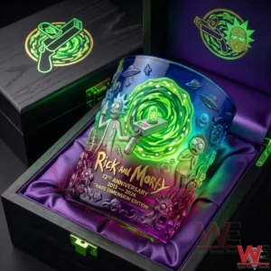 San Francisco 49ers eightieth anniversary whiskey glass resting inside a velvet lined gift box with stadium inspired engravings!