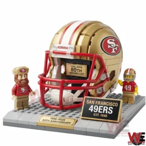 San Francisco Forty Niners football helmet display on white background!