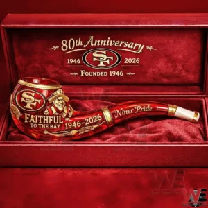 San Francisco 49ers themed anniversary pipe with SF logo and gold accents inside a red velvet presentation box!
