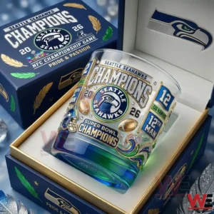 Seattle Seahawks championship glass displayed in a luxury gift box!