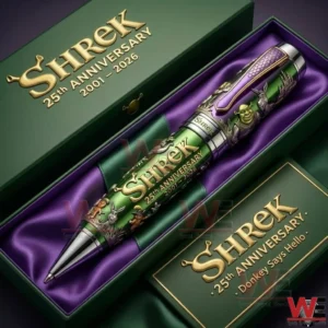 Shrek themed metal pen presented inside a premium display box with fantasy design elements!