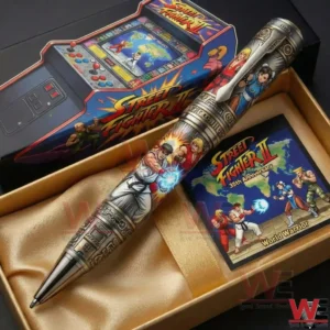 Street Fighter collector pen placed in a presentation box with arcade game artwork and classic fighter designs!