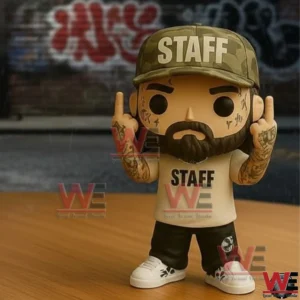 Suicideboys Staff Pop Figure 5 A detailed close up of a music collectible figure featuring staff branding urban fashion tattoos and expressive hand gesture!