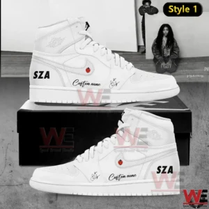 White high top sneakers with SZA text and custom name on the side!