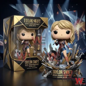 Music icon vinyl figure holding a microphone on a decorative stage inspired base!
