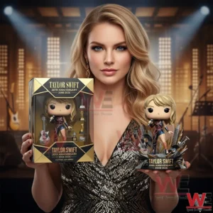 Taylor Swift 20Th Anniversary Pop Figure 4 Woman holding a boxed music icon vinyl figure and a matching display figure!