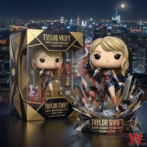 Taylor Swift 20Th Anniversary Pop Figure 5 Music icon vinyl figure and display box shown with a city skyline background at night!