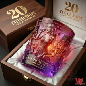 A Taylor Swift twenty anniversary live performance edition whiskey glass with vivid artwork gradient colors and elegant wooden gift box!