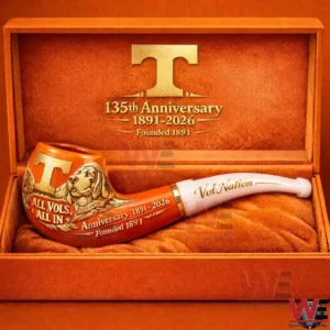 Tennessee Volunteers anniversary pipe in an orange box with 135th anniversary 1891 2026 design and team themed artwork.