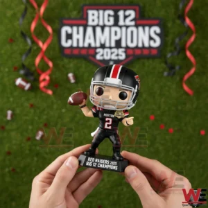 A small football champion figurine held by hands in front of a green field background with bold victory theme!