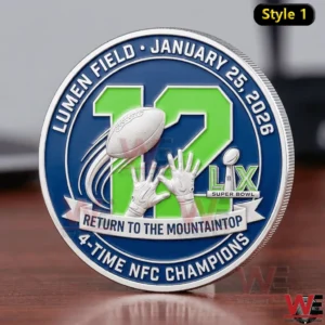 Commemorative championship coin with raised number and football design