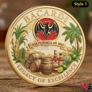 Bacardi legacy coin with barrels bottles and tropical details!