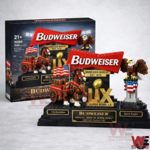 Budweiser Super Bowl display set with horse eagle and logo on a base!