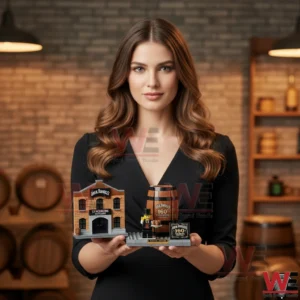 The Jack Daniel’s 160th Anniversary Heritage Brick Edition 5 Model holding a complete Jack Daniels 160th anniversary heritage display set!