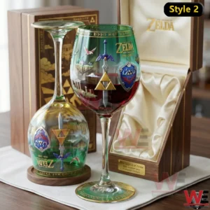 The Legend of Zelda 40th Anniversary 1986-2026 Goblet Glass 5 Legend of Zelda forty year anniversary goblet glass with fantasy symbols and collector box on a tabletop!