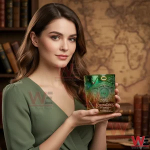 Woman holding a themed glass inspired by The Lord of the Rings!