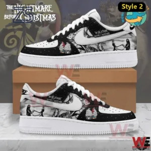 The Nightmare Before Christmas Jack Skellington Air Force 1 Shoes 5 Black and white The Nightmare Before Christmas themed sneaker with grayscale collage panels white swoosh white laces and white sole!