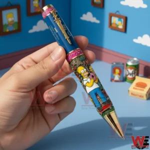 Hand holding a The Simpsons themed metal pen in a colorful cartoon styled environment!