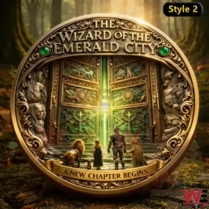 Wizard of Oz Emerald City commemorative coin with ornate gates and green glow!