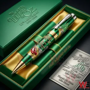 Wizard Of Oz anniversary pen displayed in an elegant gift box with rich green and gold design!