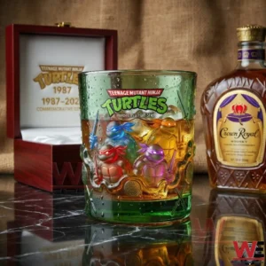 Themed collectible glass on a table with a premium bottle nearby!