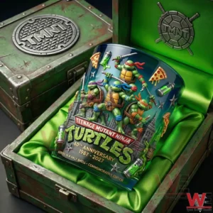 Teenage Mutant Ninja Turtles collector glass inside a green display box!
