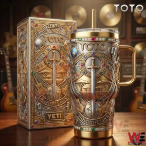 Decorative Yeti tumbler with Toto Africa design sword globe and African landscape!
