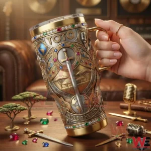 Hand holding Toto Africa Yeti tumbler inside a music studio!