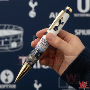 Tottenham Hotspur 144th Anniversary 1882-2026 Ballpoint Pen 5 Hand holding a Tottenham Hotspur anniversary pen with a themed background!