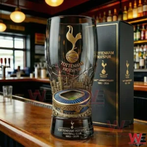Tottenham Hotspur commemorative pilsner glass with stadium base on a bar!