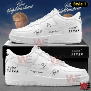 White custom sneakers with black signatures and clean minimalist design!