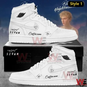 White high top shoes with signature graphics and custom name on the side!