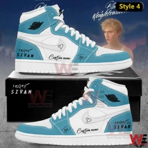 Blue and white high top shoes with white logo and custom name!