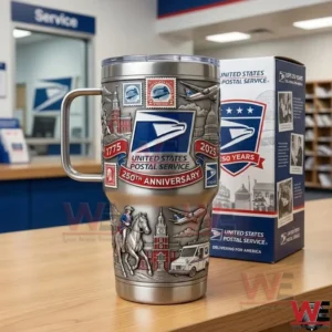 United States Postal Service themed insulated tumbler with historic stamp artwork anniversary tribute and collector presentation box!