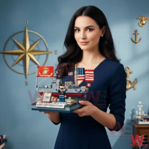 Woman holding a Marine Corps anniversary brick display model!