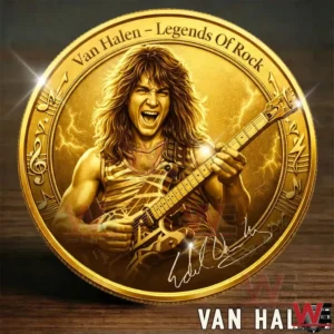Van Halen Legends of Rock Gold Commemorative Coin 4 Gold commemorative coin featuring a rock guitarist illustration!