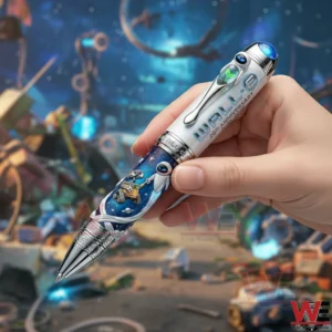 WALL E 20th Anniversary 2008-2028 Pen 3 Hand holding a Wall E twentieth anniversary pen with robot artwork space themed design and metallic finish!