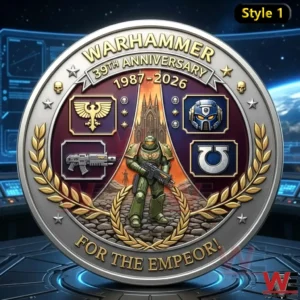 Warhammer anniversary commemorative coin with armored warrior and imperial symbols!